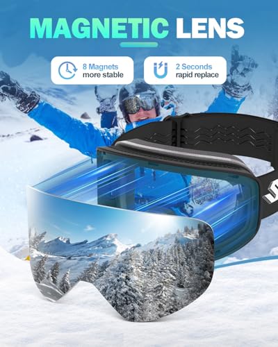 Ski Goggles, Interchangeable Snowboard Goggles with 2 UV400 Magnet Ski Lenses for Men & Women