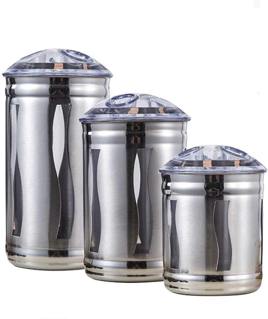 Vorratsgläser Klein 3-teiliges Küchenkanister-Set Aus Edelstahl Mit Luftdichten Deckeln Und Durchsichtigen Fenstern, Speisekammer-Organisation Und Aufbewahrung for Tee, Kaffee, Snacks, Zucker