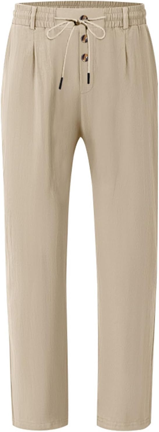 Men's Linen Pants Lightweight Drawstring Elastic Waist Pockets Loose Fit Straight Legs Summer Beach Yoga - Image 6