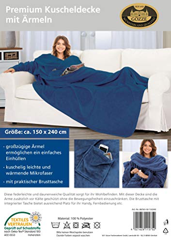 Gözze - Premium Kuscheldecke mit Ärmeln und Brusttasche, 150 x 240 cm - Marineblau – Ansicht 5