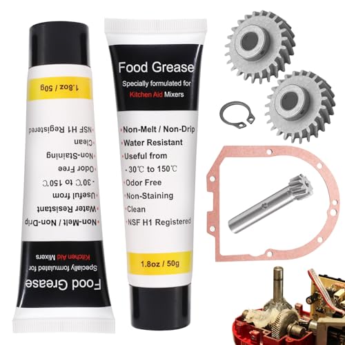 Upgraded Metal Gear W10112253 & 240210-2 Mixer Worm Gear with 4162324 Gasket and Food Grade Grease Kit for Whirlpool & Kitchen-Aid Stand Mixer and Most of Other Models