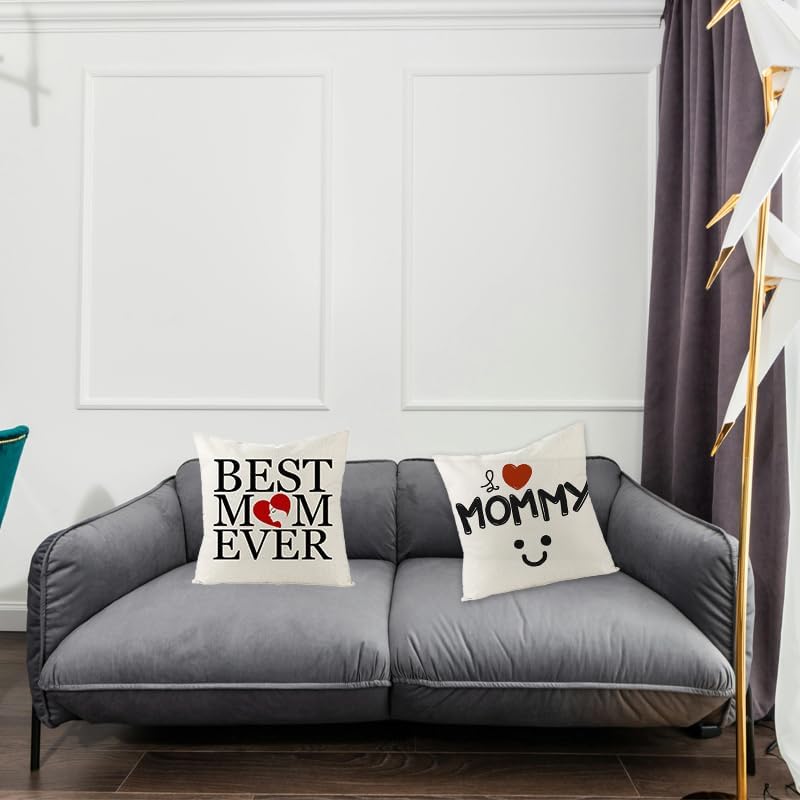 Miniatura 6 de Funda de almohada de lino con texto en inglés "Mommy I Love You", regalos para mamá, mamá, día de la madre, funda de almohada para cumpleaños, de