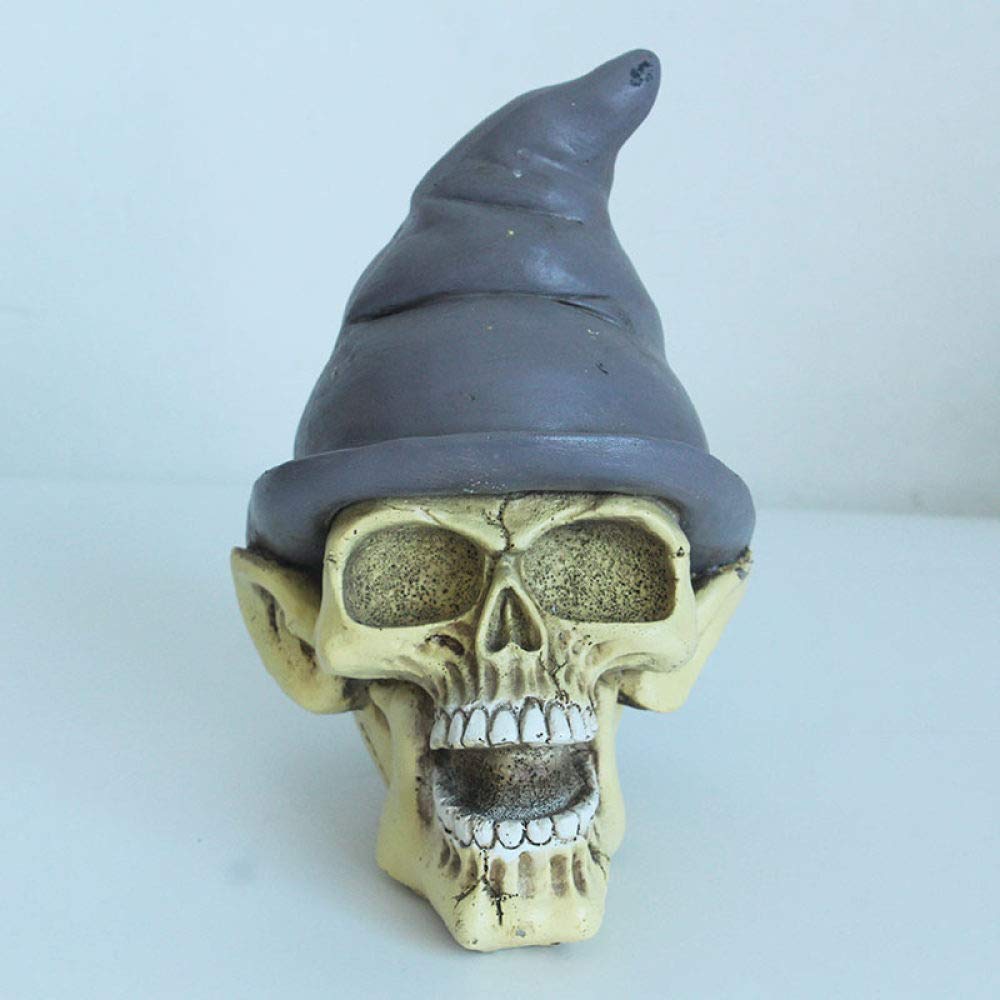 Petite statue crâne mignon avec chapeau pour étagère et voiture