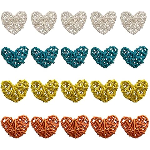 2Inch Heart Rattan Ball Sepakraga Vase Filler Ball Craft for Garden Home Decor Christmas Tree Ornament Birthday Valentine's Day Engagement Wedding Baby Shower(White,Light Blue,Yellow,Orange) Cover