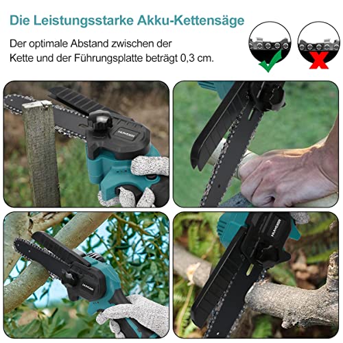 Mini Kettensäge mit Akku,HUWDER 6-Zoll Bürstenlose Mini-Kettensägen Elektro mit 2 Akku,2 Ketten,Handkettensäge Akku für… – Bild 7