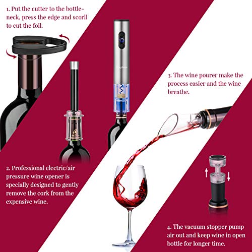 Electric Wine Opener Set, kinghouse 2PCS Opener Includes Automatic Wine Opener, Air Pressure Pump Opener, Foil Cutter, Wine Aerator Pourer and Vacuum Stopper, Christmas Holiday Gift Set Holiday Kit