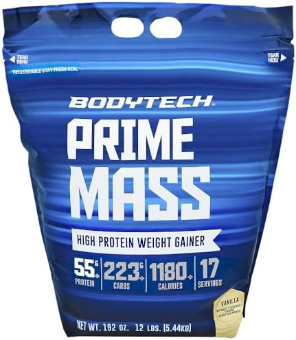 BodyTech Prime Mass Weight Gainer, Vanilla, 55g Protein, 12 lb