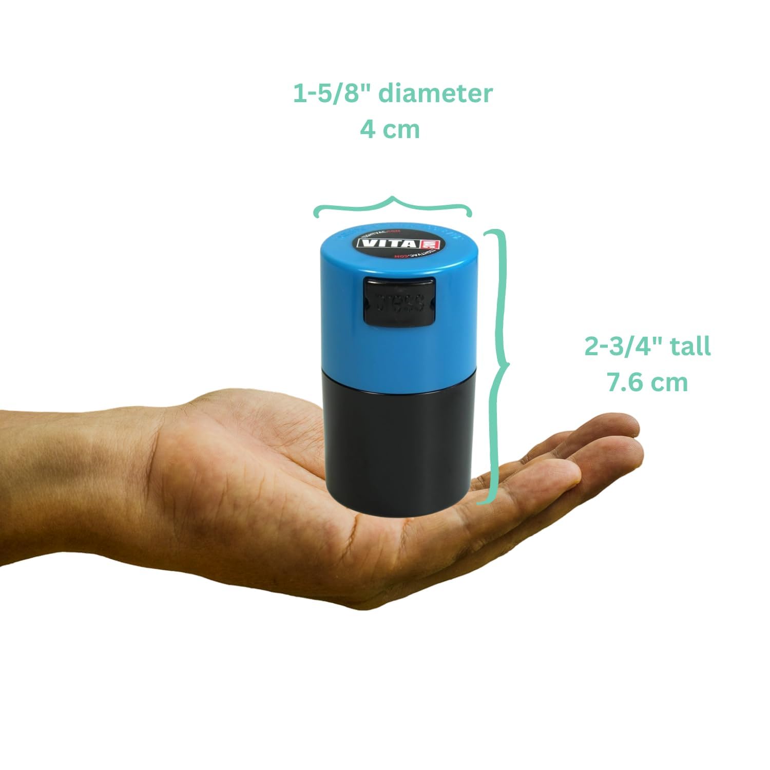 Vitavac - 5g to 20 grams Airtight Multi-Use Vacuum Seal Portable Storage Container for Dry Goods, Food, and Herbs - Light Blue Cap & Black Body - Image 3