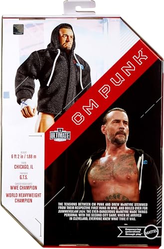 WWE CM Punk Mattel Ultimate Edition Collection Series 27 Wrestling Action Figure Toy Swappable Heads & Hands, 30 Articulation Points - Image 5