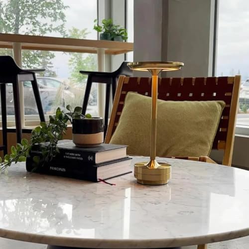 Image of Desidiya Metal Rechargeable Cordless LED Table Lamps Touch Sensor Light, 3-Levels Portable Dimming Wireless Battery Operated Lamp?Nightstand Lamp /Night Light /Restaurant Table /Outdoor /Coffee /Bar (Gold)