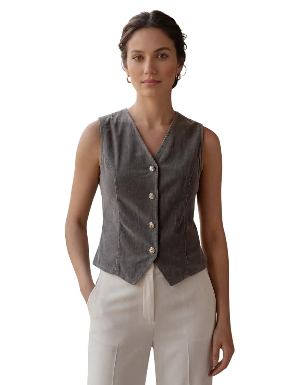 Women Solid velvet grey waist coat-image-49