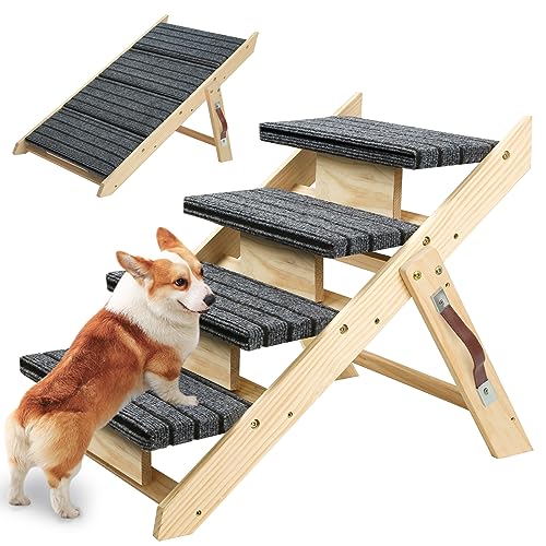 YORWHIN Dog Stairs/Steps Wooden Foldable 4 Levels Pet Stairs & Ramp Perfect for Beds Cars Couch