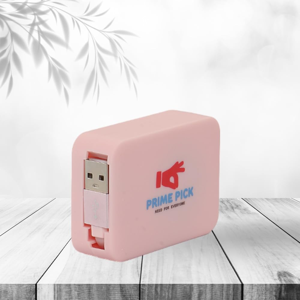 PRIME PICK Multi Retractable 2.4A Fast Charger with Phone Holder |Multiple Charging Cable| 3-in-1 USB Charger |Type C | Micro USB for All Android and iOS Smart Phones (Pink)