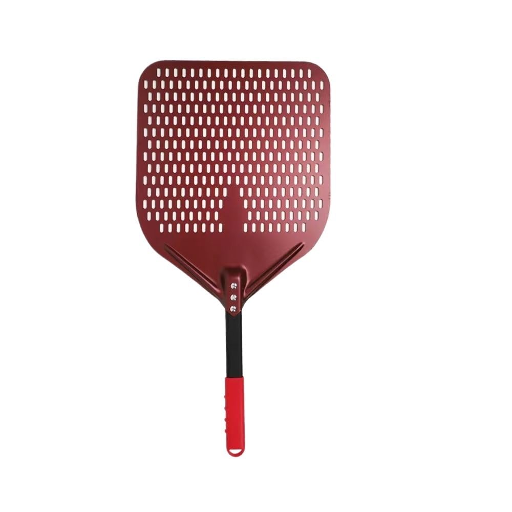Pala per Pizza 12 14 Pollici Pala Girevole Manico Corto anodizzato Duro Quadrato Pizza Turner Pala for Pizza in Alluminio Antiaderente Pala Pizza Corta(Red 14inch 66cm)