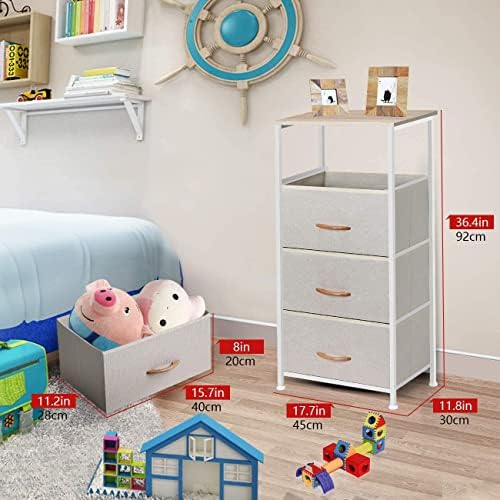 COSYLAND Chest of Drawers Cationic Fabric 4-Drawer with Wooden Handle, Storage Organizer Unit for Bedroom Living Room Closet, Sturdy Steel Frame, Easy Pull Fabric Bins & Wooden Top, Fabric Dresser