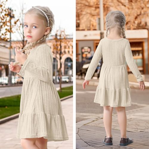 Image of Toddler Baby Girl Long Sleeve Dress Girls Knit Sweater Dresses Tiered Kids Swing Holiday Clothes Fall Winter