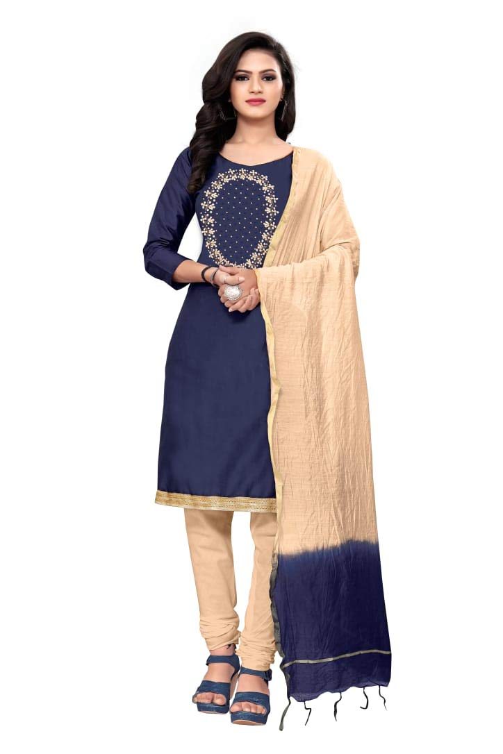 DNZ Trendz Women's Banarasi Jacqaurd Silk woven Embroidery Work Cotton Dupatta Salwar Suit Dress Material Unstitched Fabric (Free Size) 62