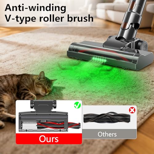 Image of Cordless Vacuum Cleaner, 600W 55KPA 60Mins Vacuum Cleaners for Home,Anti-tangle Wireless Vacumm,Rechargeable Vacuum With Green Light,Powerful Stick Vacuum for Carpet /Hardwood Floors,Pet Hair,Black