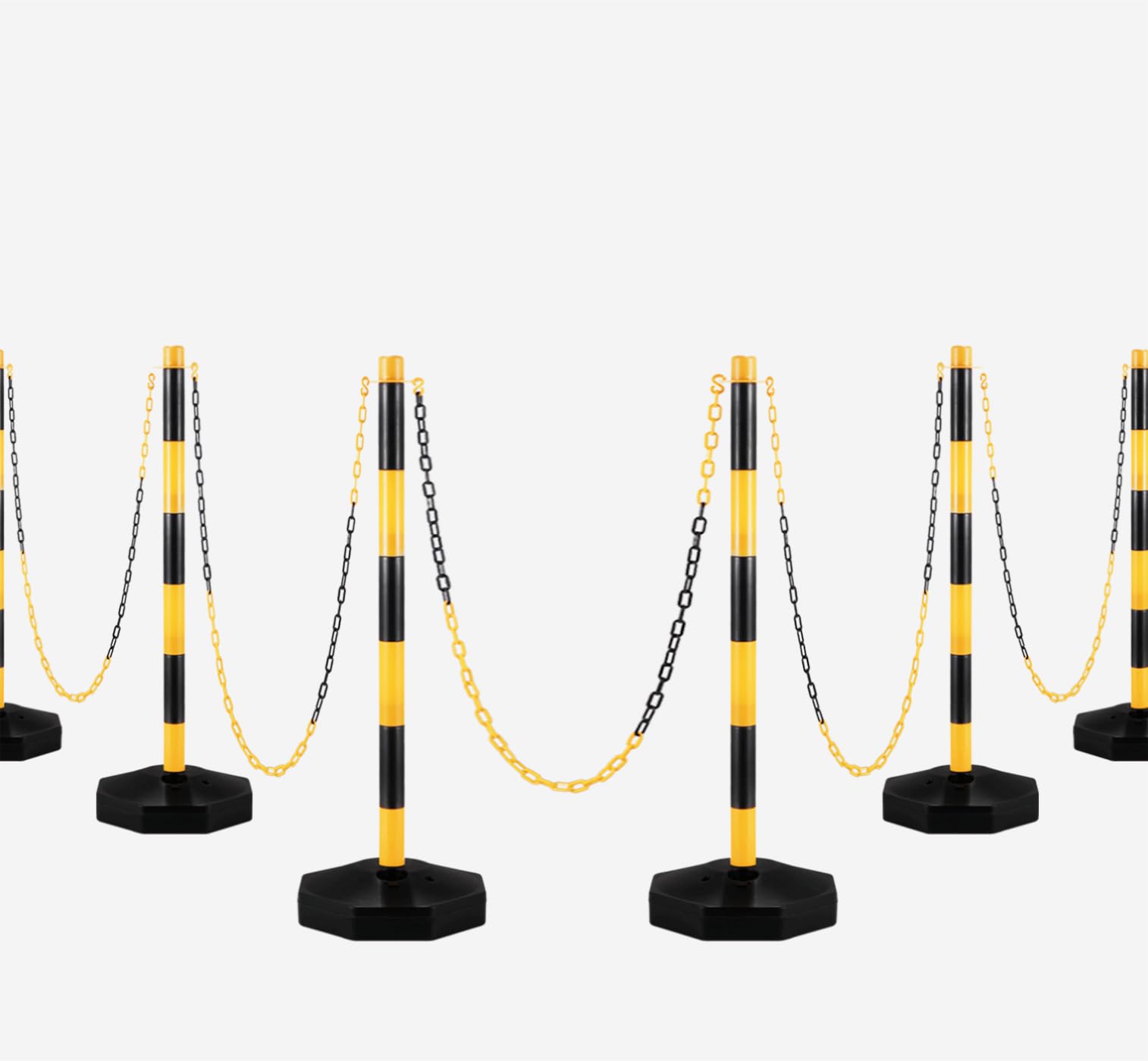6 Pack Adjustable Traffic Barricade Delineator Post with 5FT Chain Control Barriers