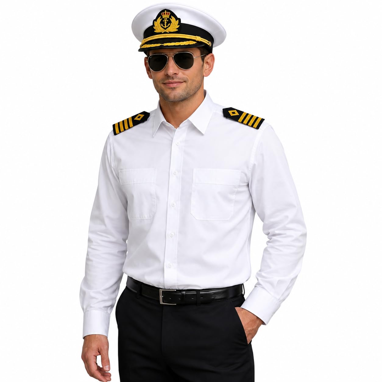 jahaazi Merchant Navy Premium White Shirt 100% Cotton with Shoulder Strap - Full Sleeves-picture-32
