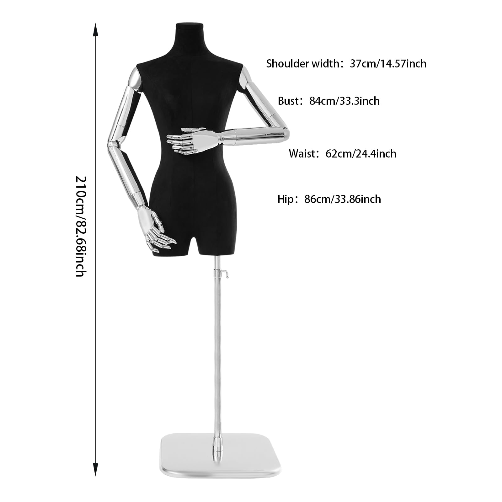 Mannequin De Couture Femme Réglable En Hauteur (120-210cm) - Taille M, Buste 84cm, Hanches 86cm, Base Stable