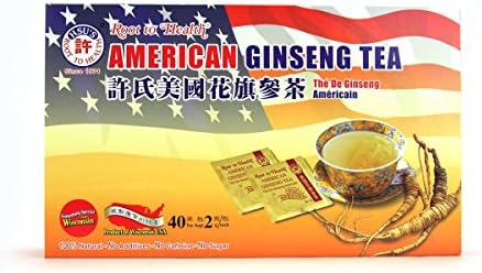 Hsu's Ginseng SKU 1038 | American Ginseng Tea, 40ct | Cultivated American Ginseng from Marathon County, Wisconsin USA | 许氏花旗参茶 | 40ct Box, 西洋参, B000153R4A
