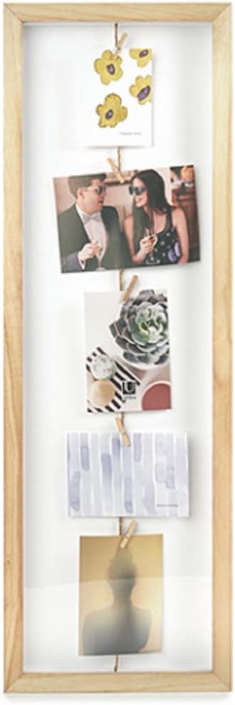 Umbra Clothesline Flip Photo Display, Photo Display, Picture Hanging Wire/Clothespin Photo Display, Natural Wood Finish