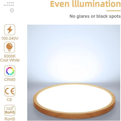 Miniatura 3 de Lámpara de techo LED de grano de madera amarilla de 12 pulgadas, montaje empotrado, alfombrilla de ABS, 6000 K blanco frío, 24 W, lámpara de techo