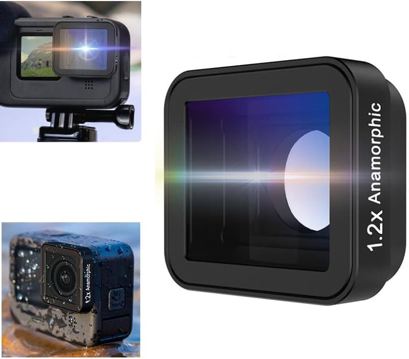 1.2X Anamorphic Lens/Movie Lens for Gopro Hero 13 12 11/11 MINI 10 9 Black,Magnetic Design HD Optical Lens, Widescreen Cinematic Effect,with Blue Flare,Vlog Shooting