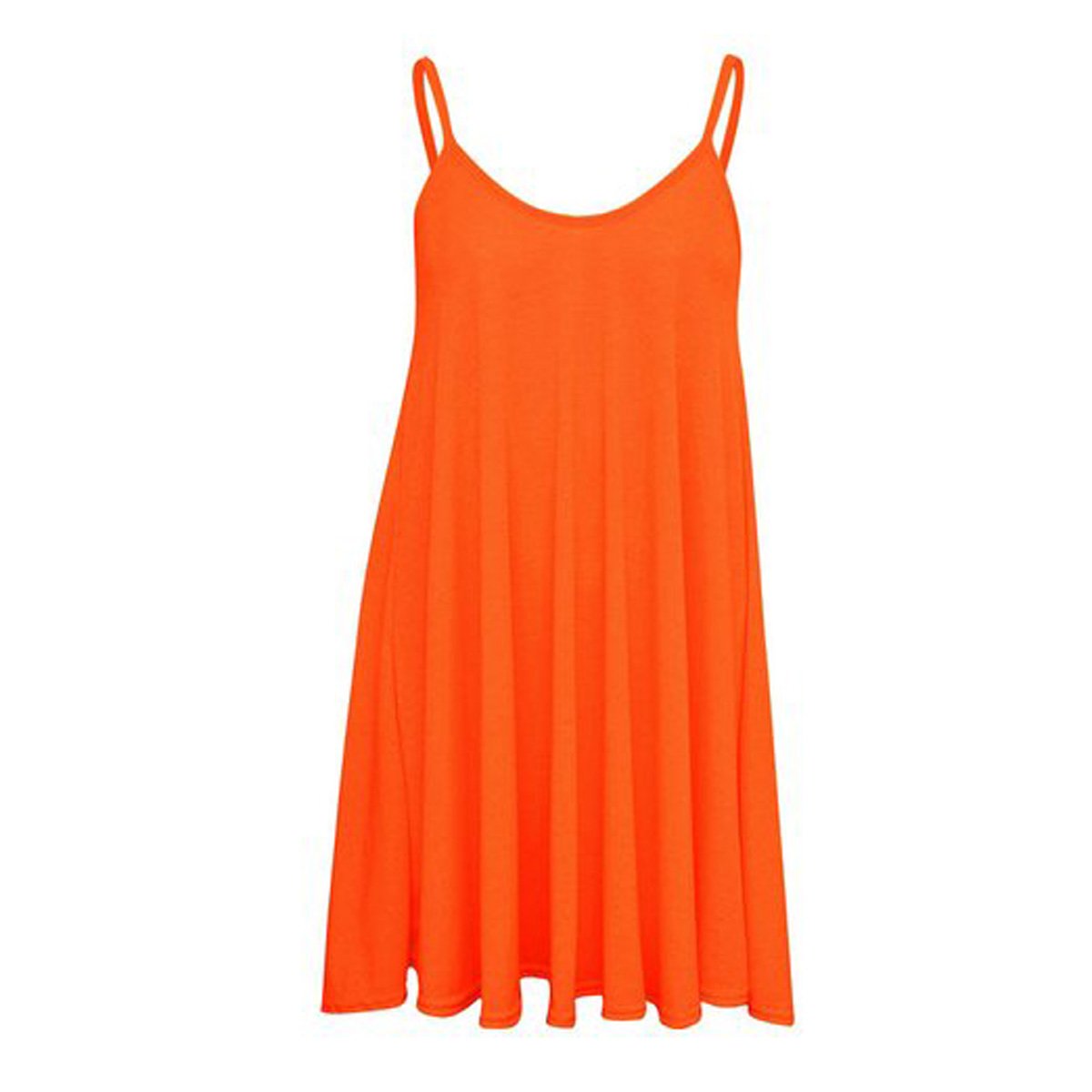 GirlzWalk ® Ladies Women Plain Cami Sleeveless Flared Swing Dress Orange