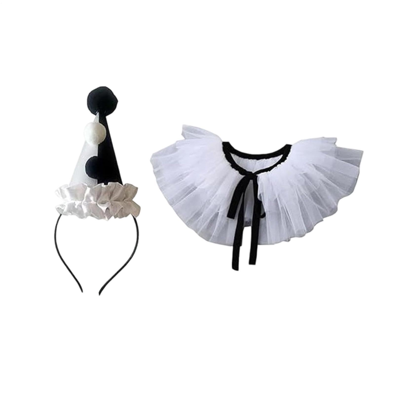 Clown Headband Cuffs Set, Ruffle Collar Hairband, Cosplay Accessory Kit