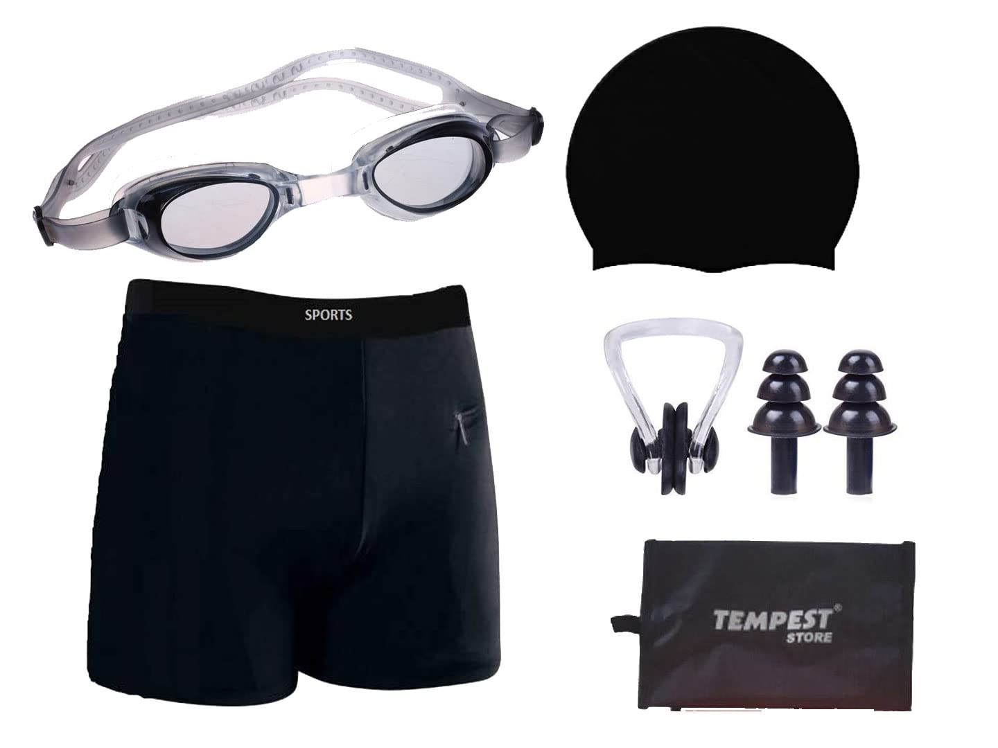 Boy Men's Swimming Kit with 1 Swimming Shorts | Costume | Trunk Swimming 1 Anti Fog Swimming Goggles 1 Silicone Swimming Cap 1 Nose Clip 2 Ear Plugs