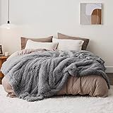 Bedsure GentleSoft Fluffy Grey Blankets Queen Size for Bed, Thick Sherpa Faux Fur Fleece Fuzzy Plush Winter Warm Heavy Soft Queen Blankets, Bedroom Decor Grey Gifts Cozy Gifts for Women Men, 90x90