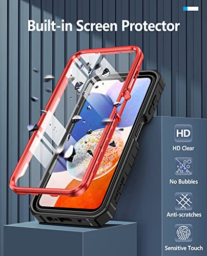 Fntcase For Samsung Galaxy A14-5G Case: Dual-Layer Protective Textured Shockproof Rugged Tpu Cover With Kickstand | Military Grade Drop Protection | Heavy Duty Cell Phone Protector - Red #TOP1