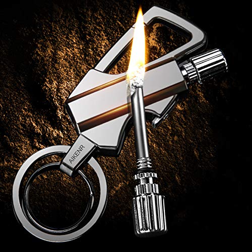 Aikenr Matchstick Fire Starter Keychain Bottle Opener, Permanent Metal Match Waterproof Flint Fire Starter, Kerosene Refillable Lighter For Hiking Camping #TOP1