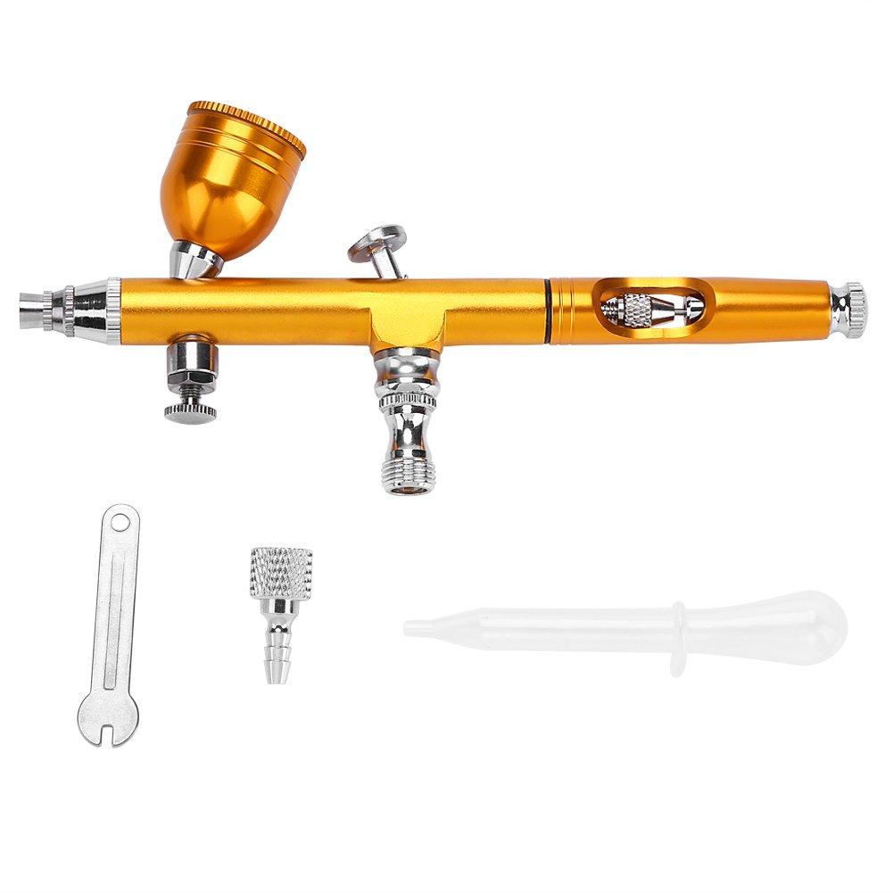 Pistola a spruzzo ad aerografo con alimentazione a gravità, 0,2 mm, per nail art, tatuaggi, decorazione torte (oro)