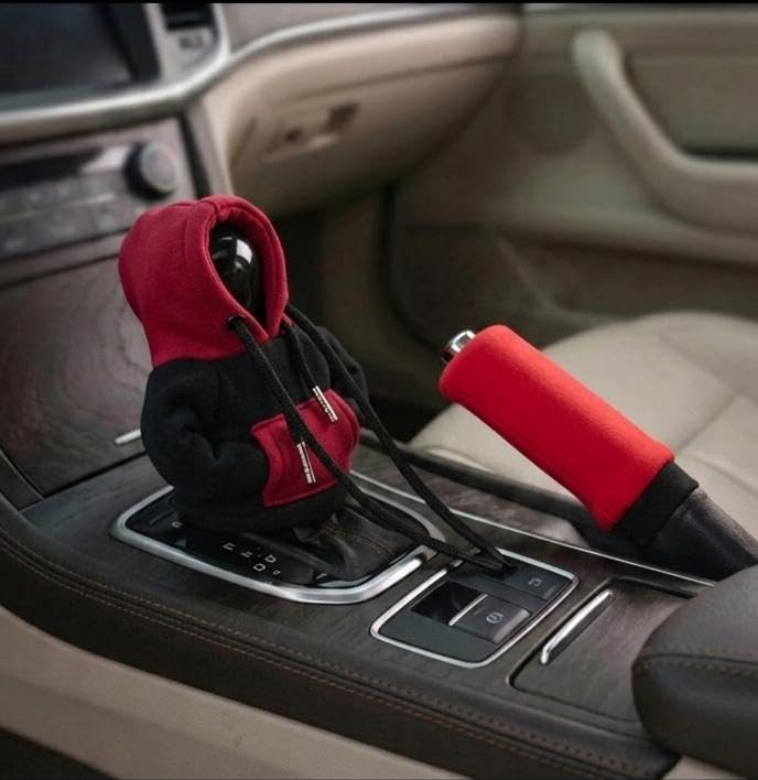 Image of MOONSHINE Car Gear Shift Hoodie | Car Shifter Funny Sweater Superhero Theme Hoodie for Gearshift | Car Shifter Protector Decoration Accessories (Black) (RED-Handle)