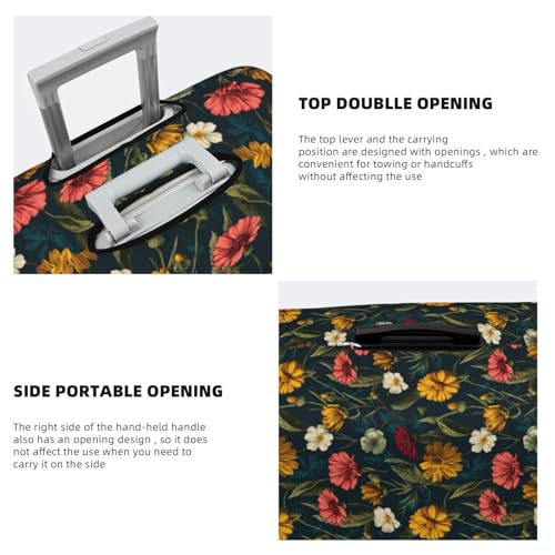 Yellow Red Botanical Flowers Dark Elastic Travel Luggage Covers Dustproof Scratch-Resistant Suitcase Protector Fit 22-24 Inch3