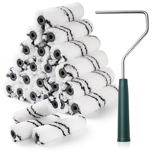 CoatPro Twools Microfiber Paint Roller Covers 24 Pack Paint Roller 4 Inch (3/8 Inch Nap) Paint Roller Frame Small Paint Rollers for Painting Walls Home Improvement Paint Supplies