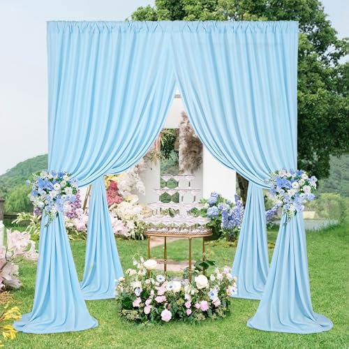 Image of Baby Blue Backdrop Curtains: 4 Panels 5ft x 10ft Polyester Photography Light Blue Backdrop Drapes - Baby Shower Birthday Party Background