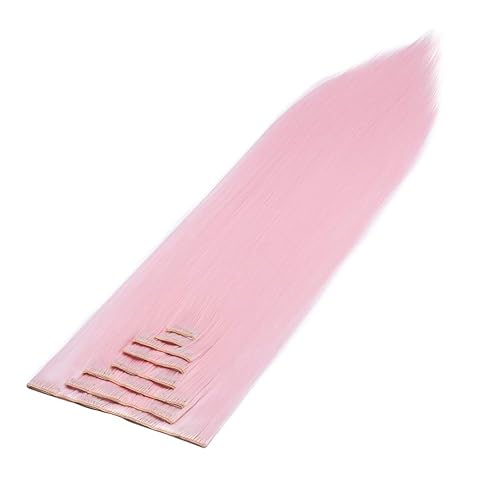 Miniatura 4 de Benehair Extensiones de cabello con clip, 8 piezas de 26 pulgadas, extensiones de cabello sintético lacio largo color rosa claro, extensiones de