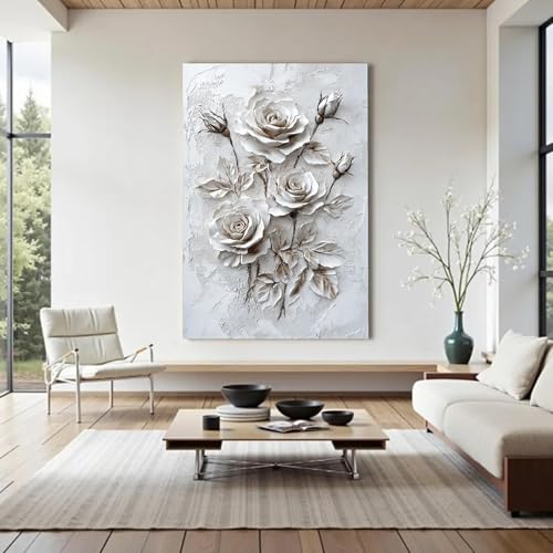 Tableau roses blanches pour salon décoration murale zen - 3