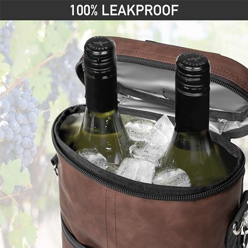 opux Bolsa de transporte de vinho para 2 garrafas, bolsa térmica isolada à prova de vazamentos, bols