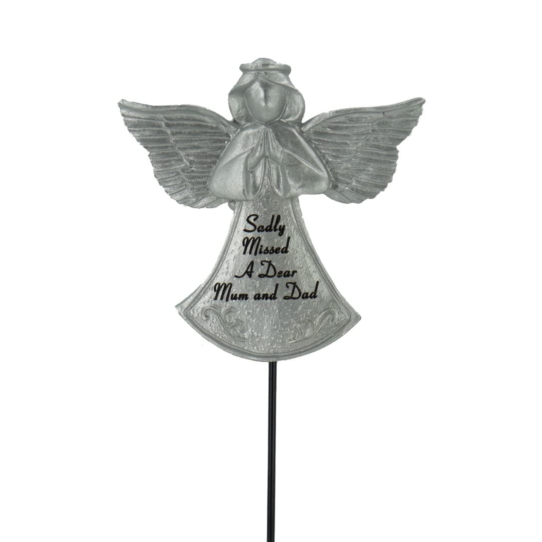 Sadly Missed Mum and Dad Silver Guardian Angel Memorial Tribute Stick Graveside Plaque Ornament