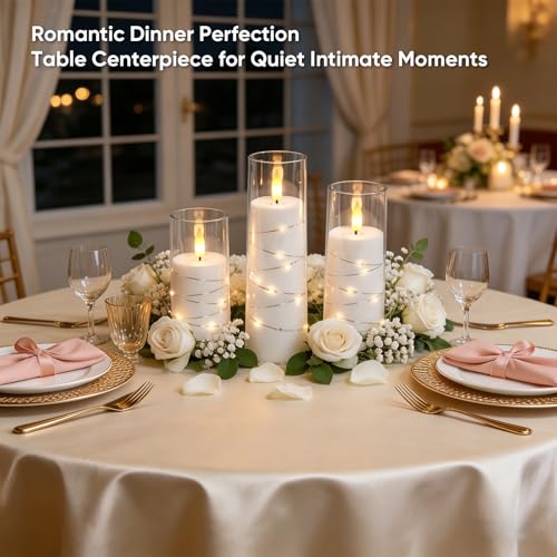 Image of Raycare Flameless Candle with Remote Timer, 3 Flickering Acrylic Battery Operated LED Pillar Candles with Embedded Star String for Home Decor, Christmas, Wedding, Home Table Decor(White)