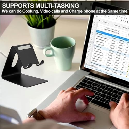 Image of Adjustable Metal Phone Stand for Desk | Sturdy Aluminum Cradle Dock for 4-8 Inch Smartphones | Anti-Slip Mobile Holder for Office, Study Table & Bedside | Universal Stand