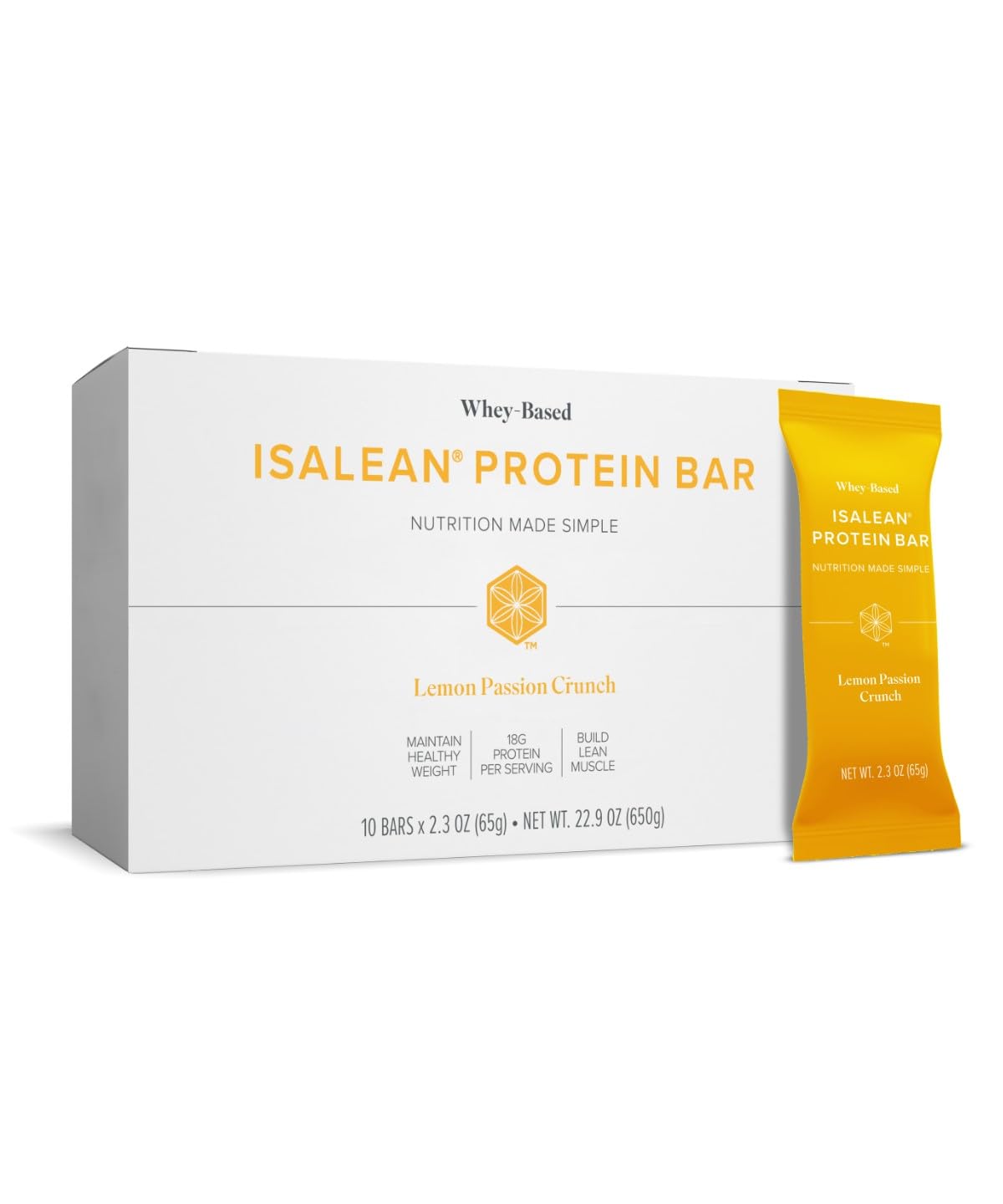 Isagenix Whey-Based IsaLean® Protein Bar – For Meal Replacement & Muscle Support – Lemon Passion Crunch (10 Bars)