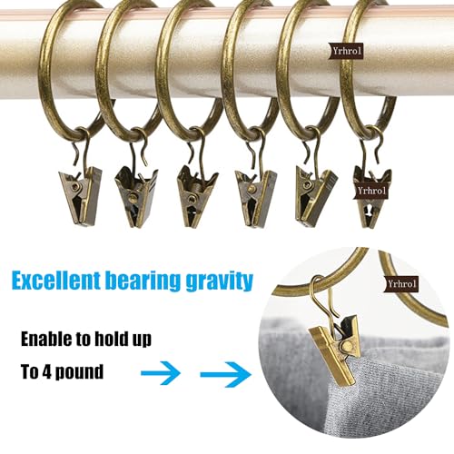 40 Pcs Curtain Rings for Curtain Rod,Antique Brass Metal Curtain Ring with Clips,Decorative Drapery Interior Diameter Curtain Rod Clips Hangers for Bathroom Living and Guest Room (1 inch) - Image 4