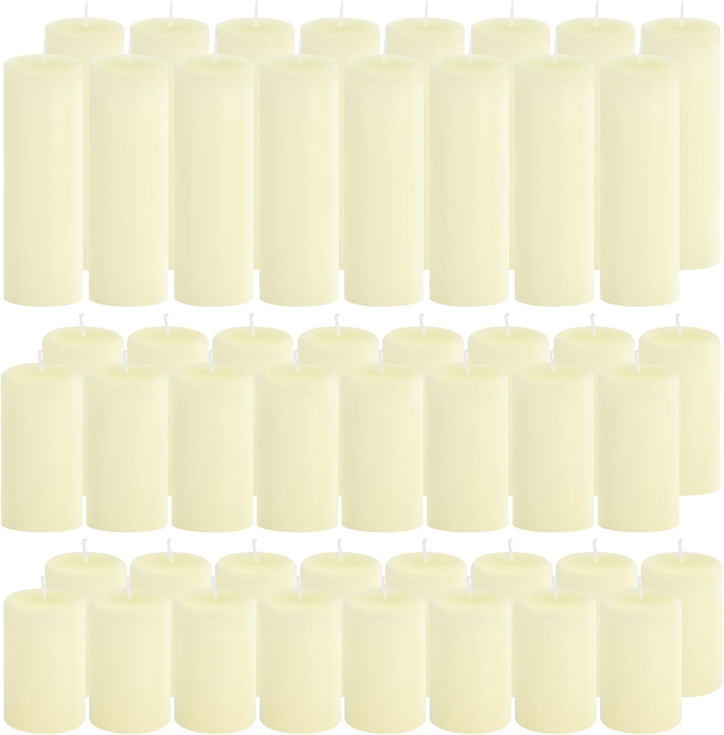 48-Pack Ivory Pillar Candles Bulk Set - 2x3, 2x4, 2x6 Inch Unscented Dripless Pillar Candles for Weddings, Home Decor & Centerpieces - Clean Burning Smokeless Decorative Candles