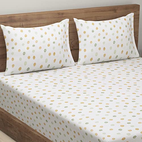 Image of Swayam Mercerized Pure Cotton King Fitted Bedsheet with 2 Pillow Covers | 250 TC Soft Breathable Bed Sheet | Geometric Printed | Size 72 x 78 x 10 inch | Comfortable & Durable for Bedroom - Off-White